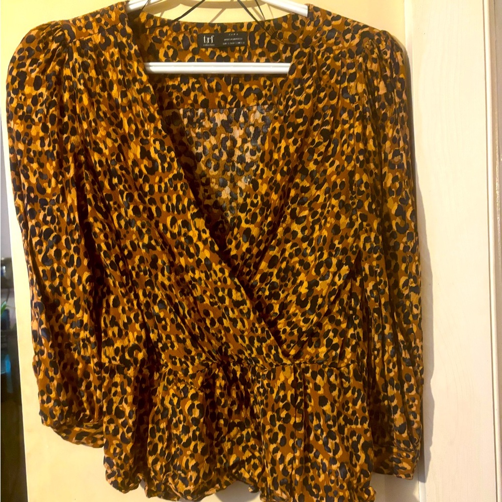 Zara TRF leopard print crossover blouse